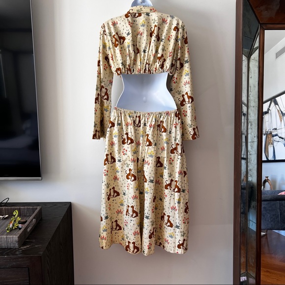 **RARE** NWOT Rhode Yellow Cutout Dress Meadow Animal Print Long Sleeves - Picture 7 of 11